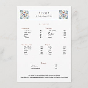 Simple Elegant European Tile Restaurant Lunch Menu