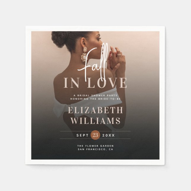 Simple Elegant Fall In Love Photo Bridal Shower  Napkin (Front)