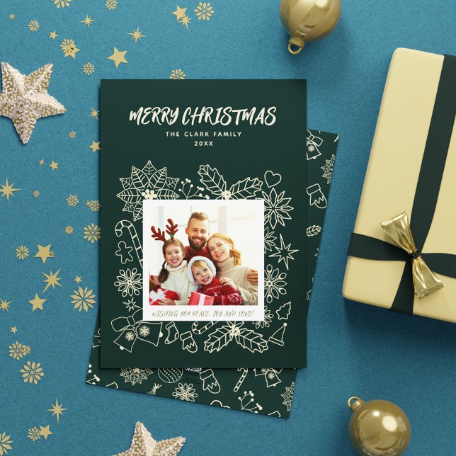 Simple Elegant Family 1 Photo Frame in Dark Green  Holiday Card (Simple Elegant Family 1 Photo Frame in Dark Green Holiday Card)