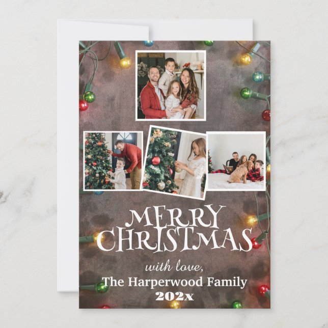 simple elegant family christmas Photo collage Holiday Card (Front)