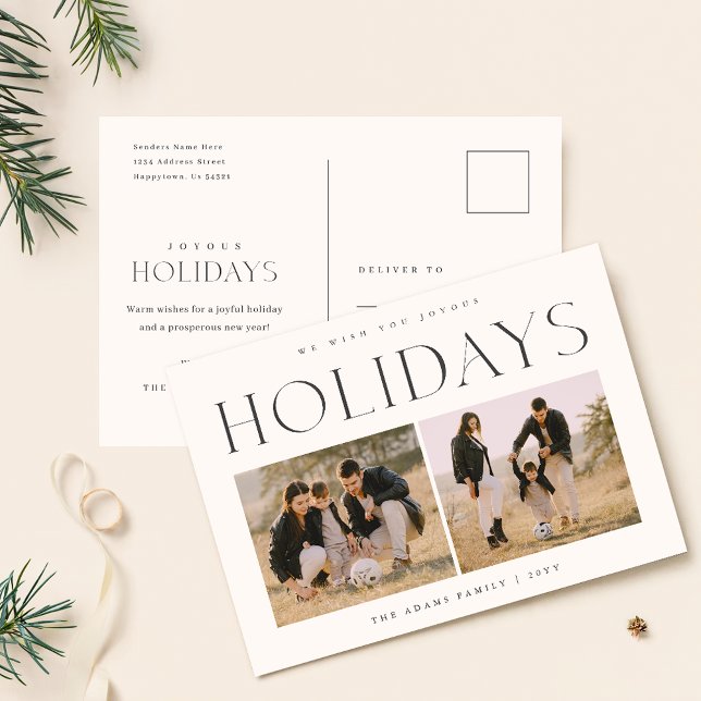 Simple Elegant Family Two photo Joyous Hoilday Postcard (Creator Uploaded)
