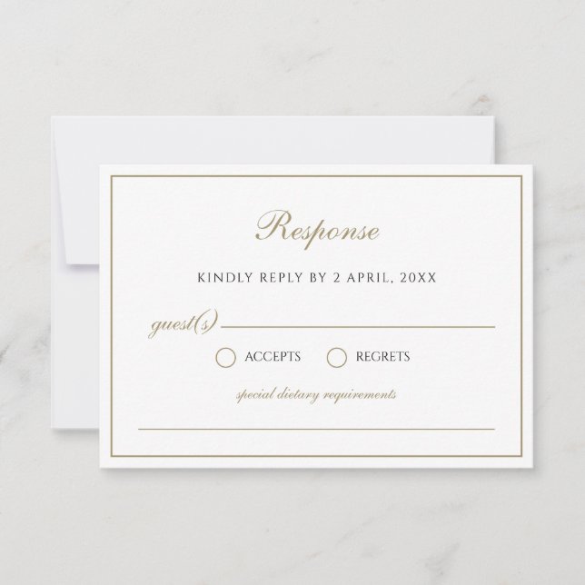Simple Elegant Faux Gold Classic Typography RSVP Card (Front)