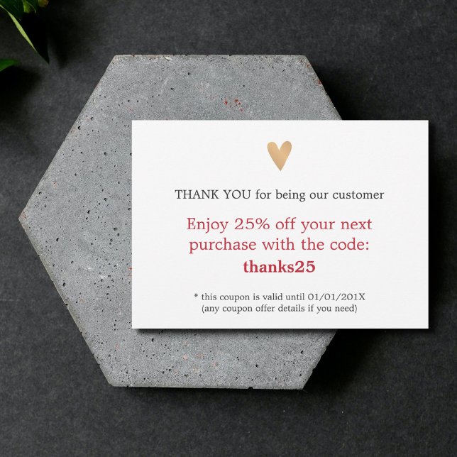 Simple Elegant Faux Gold Heart Thank You Coupon (Creator Uploaded)