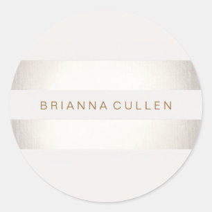Simple Elegant FAUX Silver and White Striped Classic Round Sticker