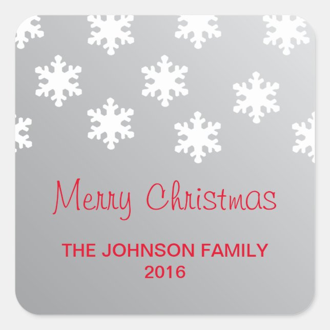 Simple Elegant Faux Silver White Snowflakes Xmas Square Sticker (Front)