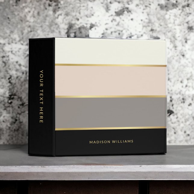 Simple Elegant Feminine Stripes Pattern with Name Binder (Modern elegance for your home or office, personalize this 3-ring binder with your text.)