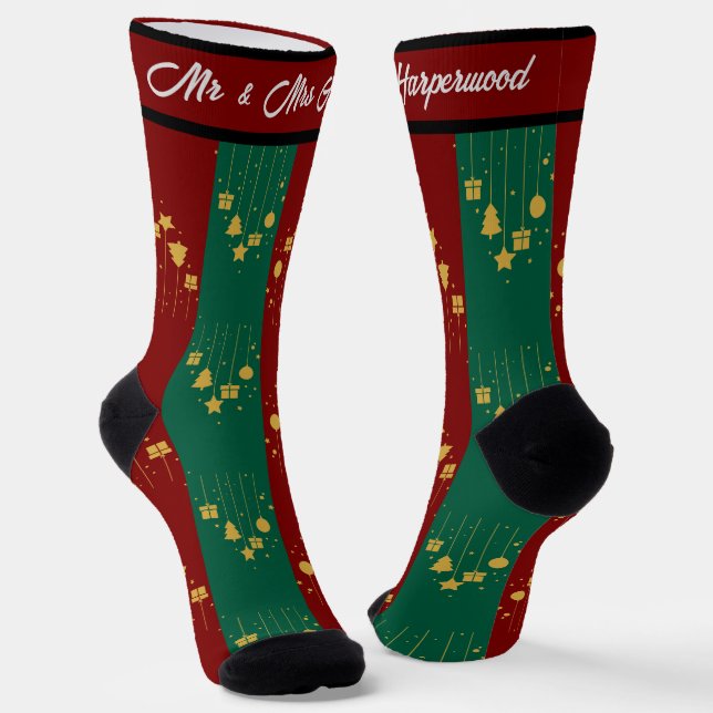 Simple Elegant first Christmas Mr & Mrs Couple Socks (Angled)