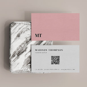 Simple Elegant Flamingo Pale Pink Monogram QR Code Business Card