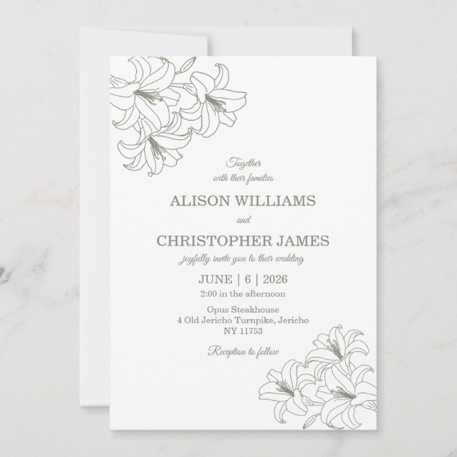 Simple Elegant Flora Conrners Wedding Sage Invitation (Front)