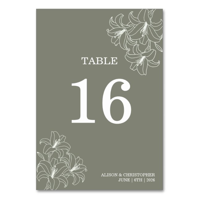 Simple Elegant Flora Conrners Wedding Table Number (Front)