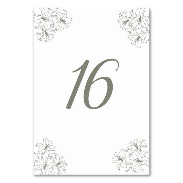 Simple Elegant Flora Conrners Wedding Table Number (Front)
