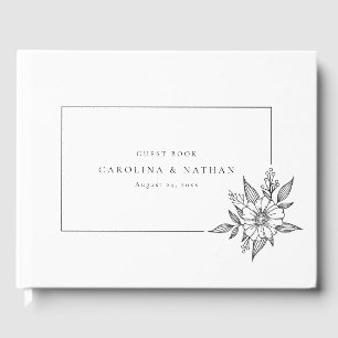 Simple Elegant Floral Black and White Wedding Guest Book