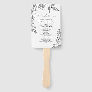 Simple Elegant Floral Black White Wedding Program  Hand Fan