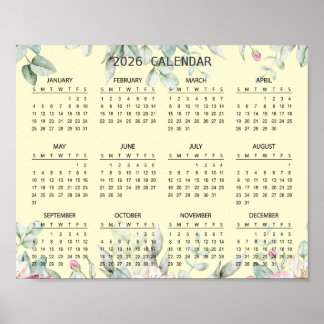Simple Elegant Floral Botanical 2026 Calendar |  Poster
