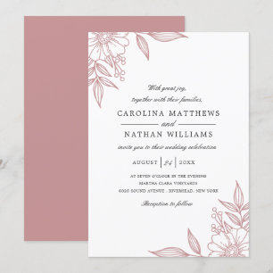 Simple Elegant Floral Corners Wedding Blush Invitation