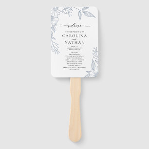 Simple Elegant Floral Dusty Blue Wedding Program  Hand Fan