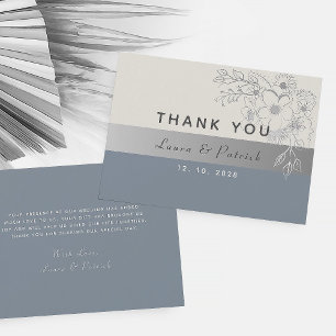 Simple Elegant Floral Dusty Blue Wedding Thank You Card