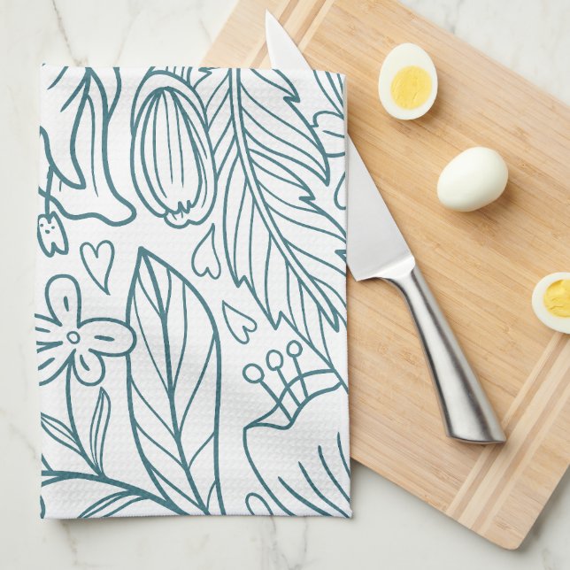 Simple Elegant Floral Hibiscus Leaves | Kitchen Towel (Quarter Fold)