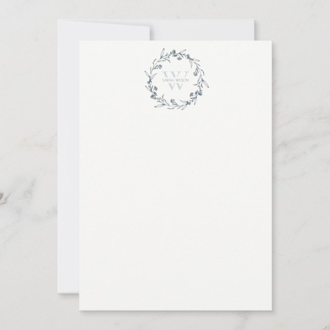Simple Elegant Floral Laurel Wreath Monogram Card (Front)