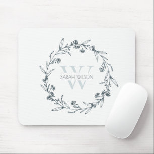 Simple Elegant Floral Laurel Wreath Monogram Mouse Pad