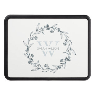 Simple Elegant Floral Laurel Wreath Monogram Trailer Hitch Cover