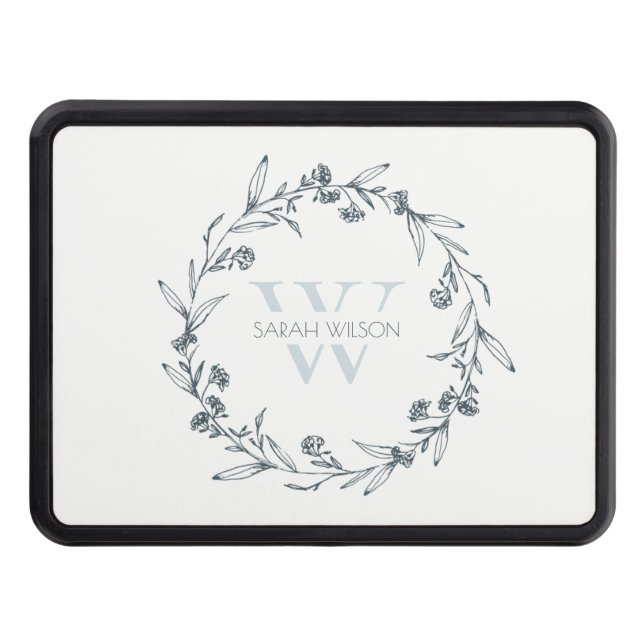 Simple Elegant Floral Laurel Wreath Monogram Trailer Hitch Cover (Front)