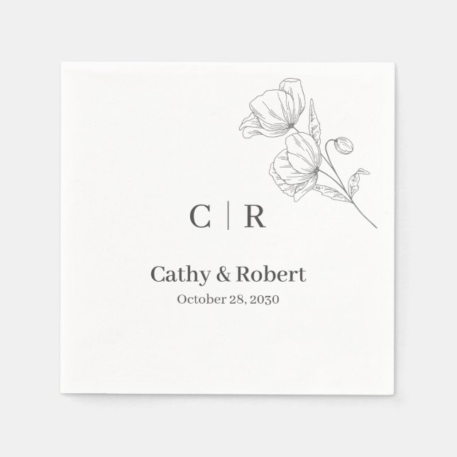 Simple Elegant Floral  Minimal and Chic Wedding  Napkin (Front)