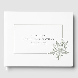 Simple Elegant Floral Sage Green Wedding Guest Book