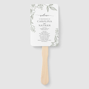 Simple Elegant Floral Sage Green Wedding Program  Hand Fan