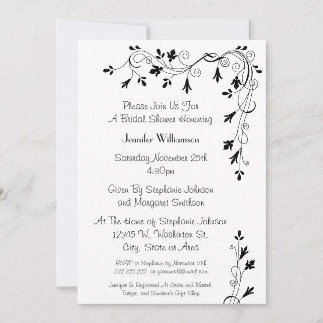 Simple Elegant Floral Swirl Pattern Bridal Shower Invitation (Front)