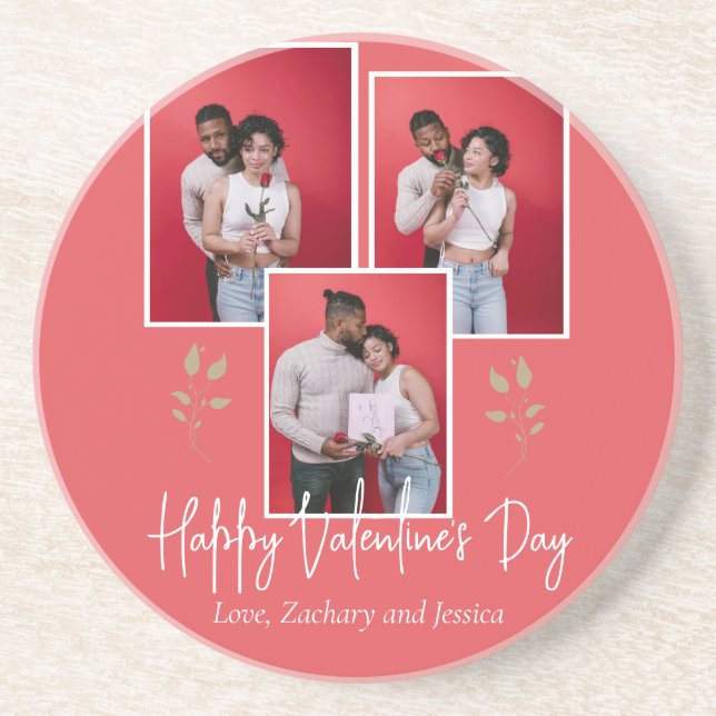 Simple Elegant Floral valentine's day couple photo Coaster (Front)