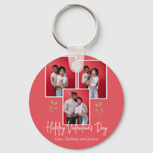 Simple Elegant Floral valentine's day couple photo Keychain