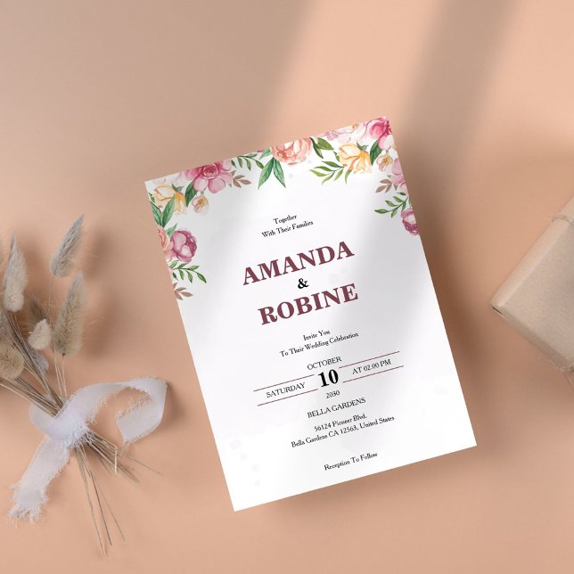 Simple Elegant Floral Wedding Invitation (Creator Uploaded)