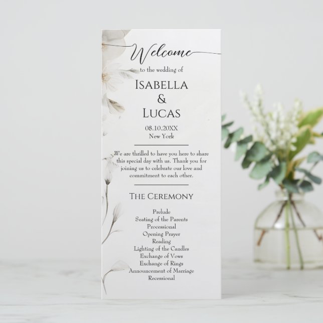 Simple Elegant Floral Wedding Program (Standing Front)