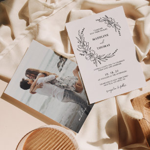 Simple Elegant Floral Wreath Photo Wedding Invitation