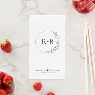Simple Elegant Floral Wreath Wedding Monogram  Napkin