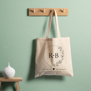Simple Elegant Floral Wreath Wedding Monogram Tote Bag
