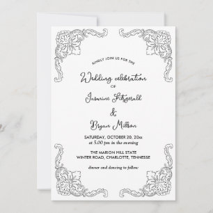 Simple Elegant Flourish Vintage Wedding Invitation