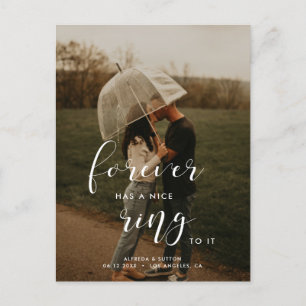Simple elegant Forever has a nice ring to it photo Announcement Postcard