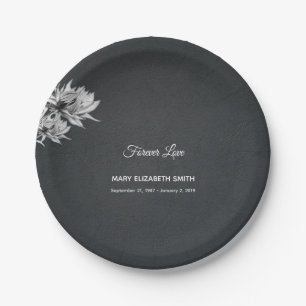 Simple Elegant Forever Love Floral Black Funeral Paper Plate