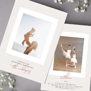 simple elegant framed photo red merry christmas holiday card