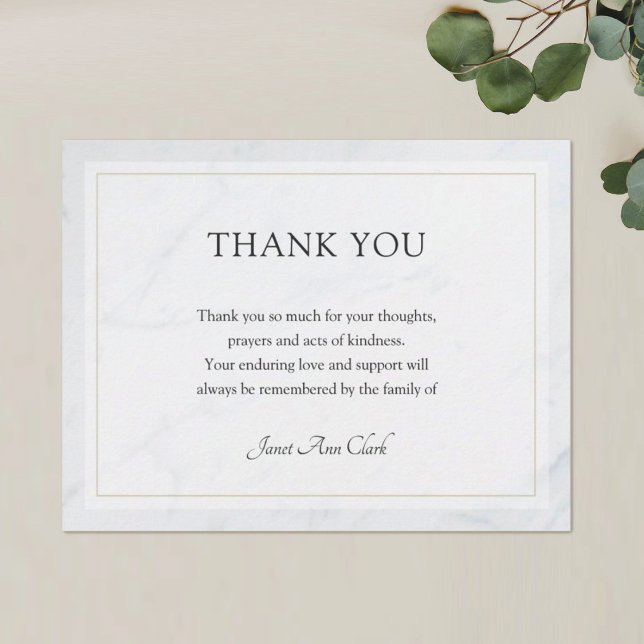 Simple Elegant Funeral Thank You Card | Marble (Creator Uploaded)