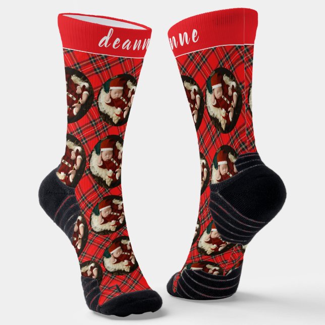 Simple Elegant Funny Christmas Family Photo Socks (Angled)
