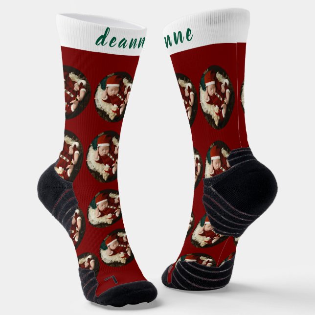 Simple Elegant Funny Christmas Family Photo Socks (Angled)
