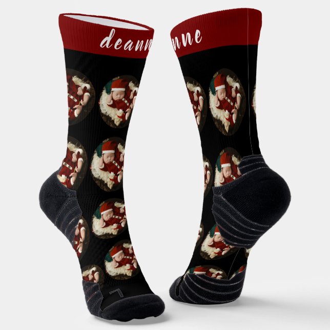 Simple Elegant Funny Christmas Family Photo Socks (Angled)
