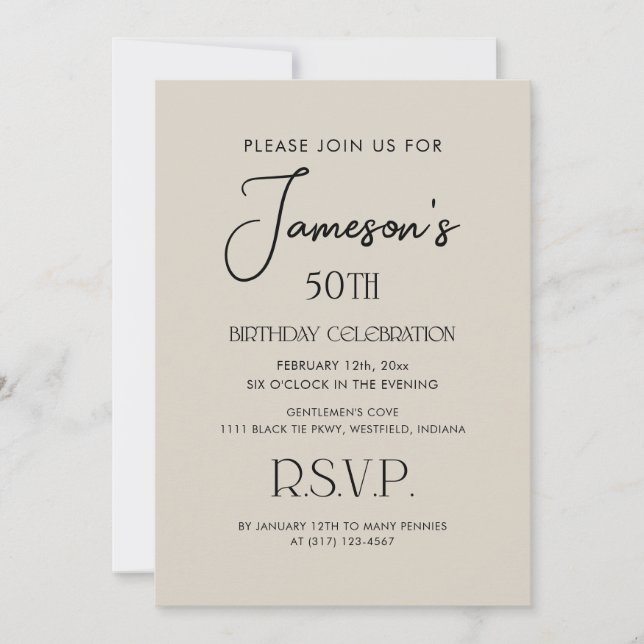 Simple Elegant Gentlemen's 50th Birthday Party Invitation (Front)