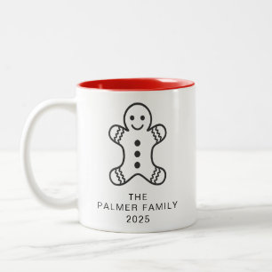 Simple Elegant Gingerbread Christmas Family Name Two-Tone Coffee Mug