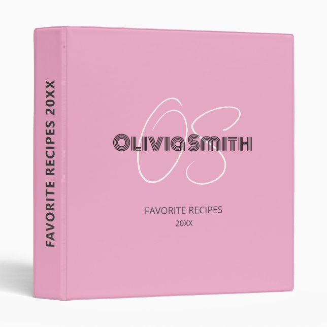 Simple Elegant Girly Monogram Pink Minimalist  Binder (Front/Spine)