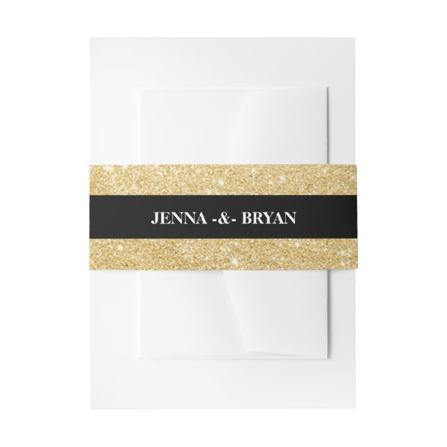 Simple Elegant Glitter Gold & Black Personalized Invitation Belly Band (Front Example)