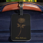 Simple Elegant Gold and Black Rose Custom Name Luggage Tag<br><div class="desc">Add a custom name to this elegant gold-and-black line-art rose.</div>